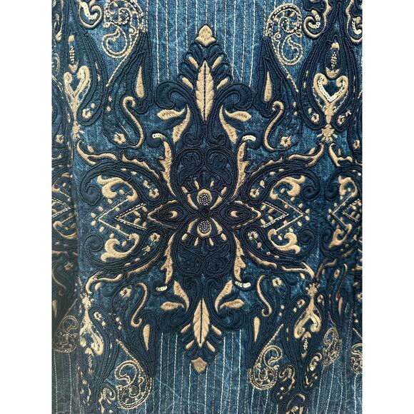 CHICO’S | Blue Boho Embroidered Open Front Jacket | Size 1 Medium - Picture 5 of 8